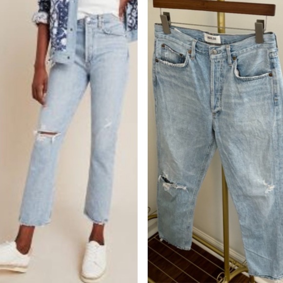 Agolde Denim - AGOLDE WOMENS HIGH RISE CROPPED ANKLE LENGTH LIGHT WASH DENIM 29 RILEY SHATTER